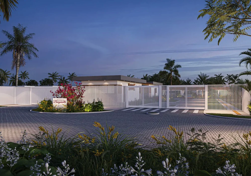 Fachada Acesso a Noite do Residencial Bougainville