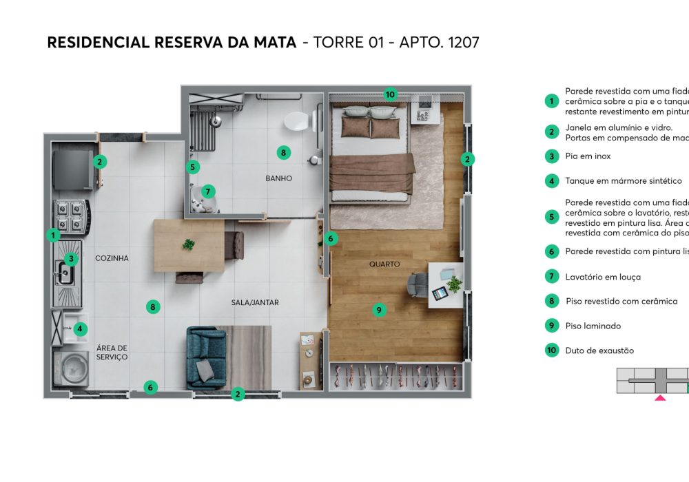 Planta 1 Quarto Reserva da Mata MRV Salvador