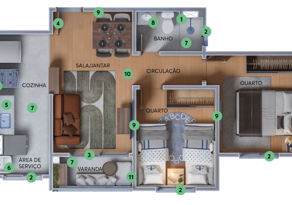 Planta 2 Quartos com Varanda Reserva das Flores MRV Salvador 2