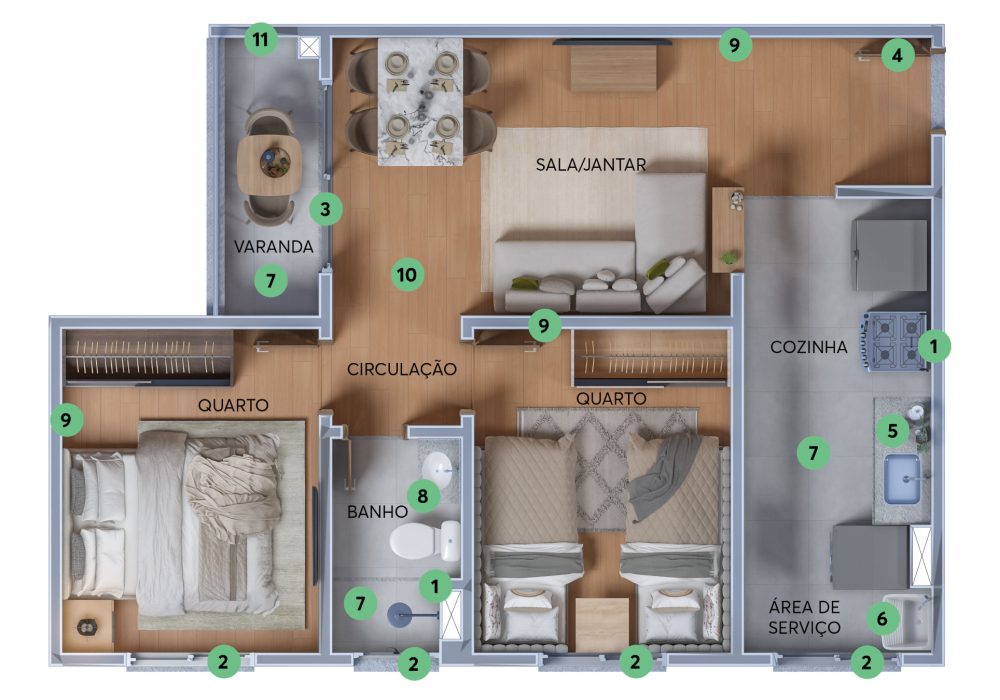Planta 2 Quartos com Varanda Reserva das Flores MRV Salvador