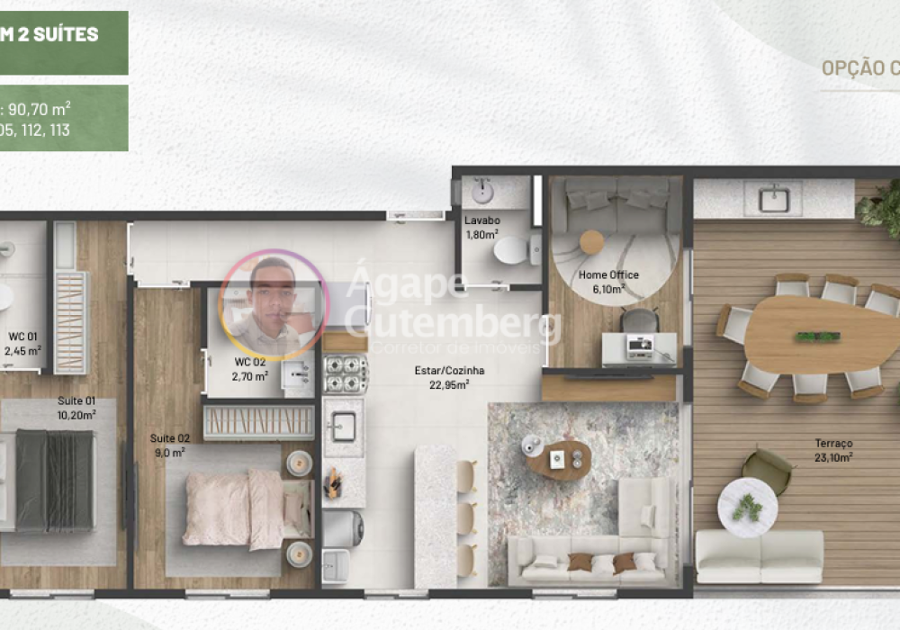 Planta 3 Quartos com 2 Suítes e Terraço Itaparica Resorts Residences 3