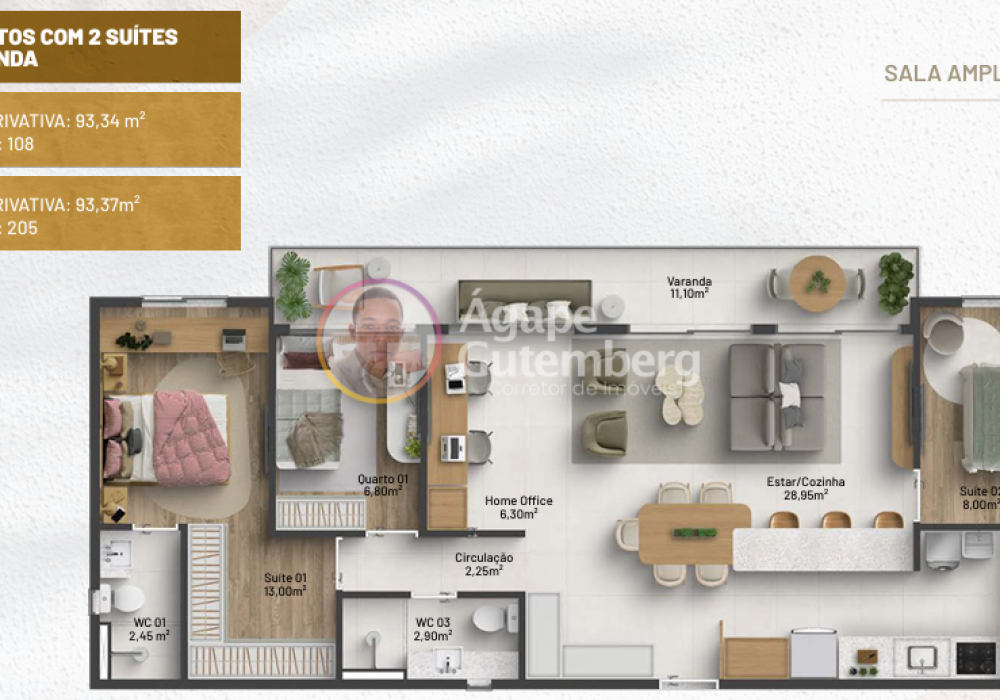 Apartamento Quartos com 2 Suítes e Varanda Itaparica Resorts Residences 3