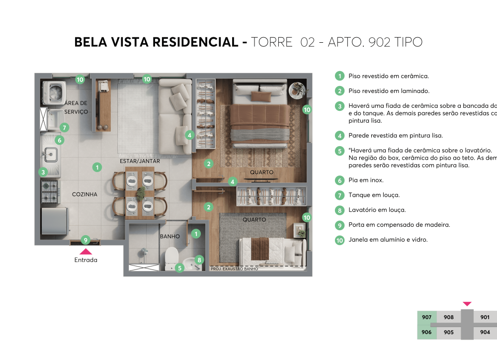 Planta - Torre 02 - Apto. 902 - Bela Vista Residencial MRV Salvador