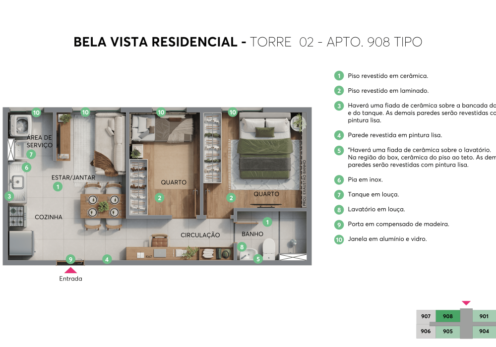Planta - Torre 02 - Apto. 908 - Bela Vista Residencial MRV Salvador